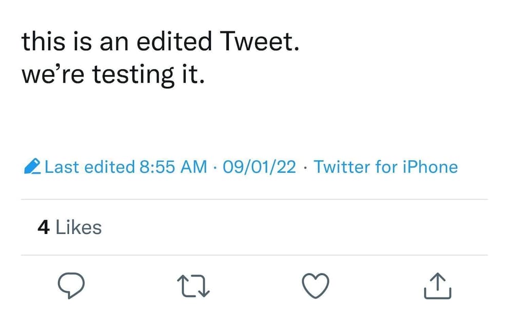 La première capture d'écran d'un tweet édité - les modifications devraient être possibles dans les 30 minutes suivant la publication 