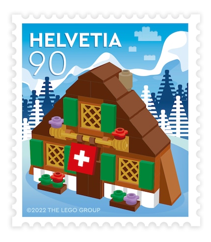 B-Post Briefmarke von Lego mit Chalet.