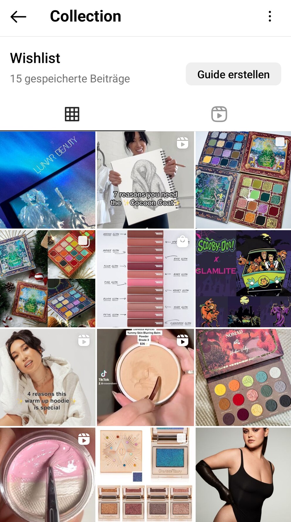 Mon dossier *Wishlist* sur Instagram.