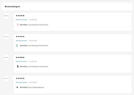 Schermata delle recensioni dei prodotti di Serinita su Galaxus.