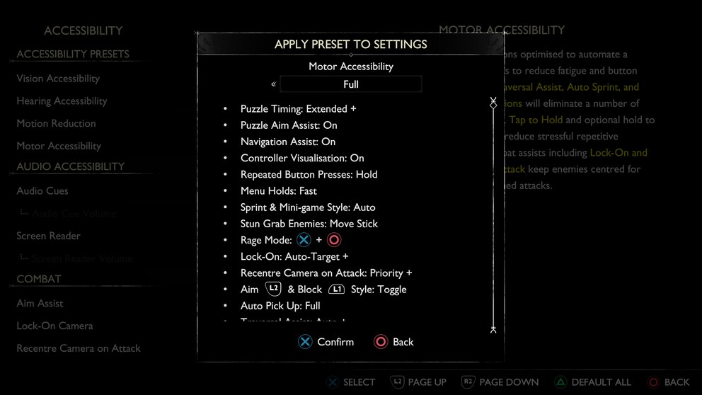  Le opzioni per gamer con disabilità motorie possono essere attivate come set completo o singolarmente.