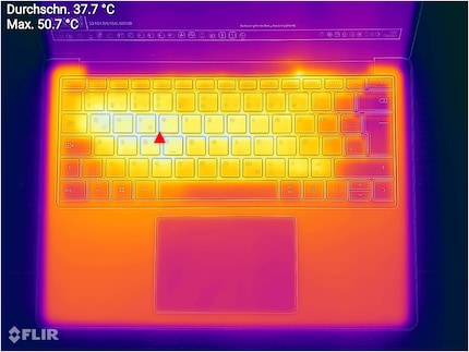 Après neuf minutes de Cinebench multicœur, le boîtier atteint 50,7 °C à son point le plus chaud.