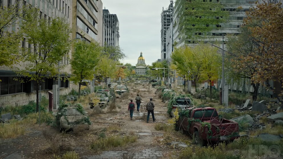 Ellie, Joel und Tess auf dem Weg in das Capitol Building.