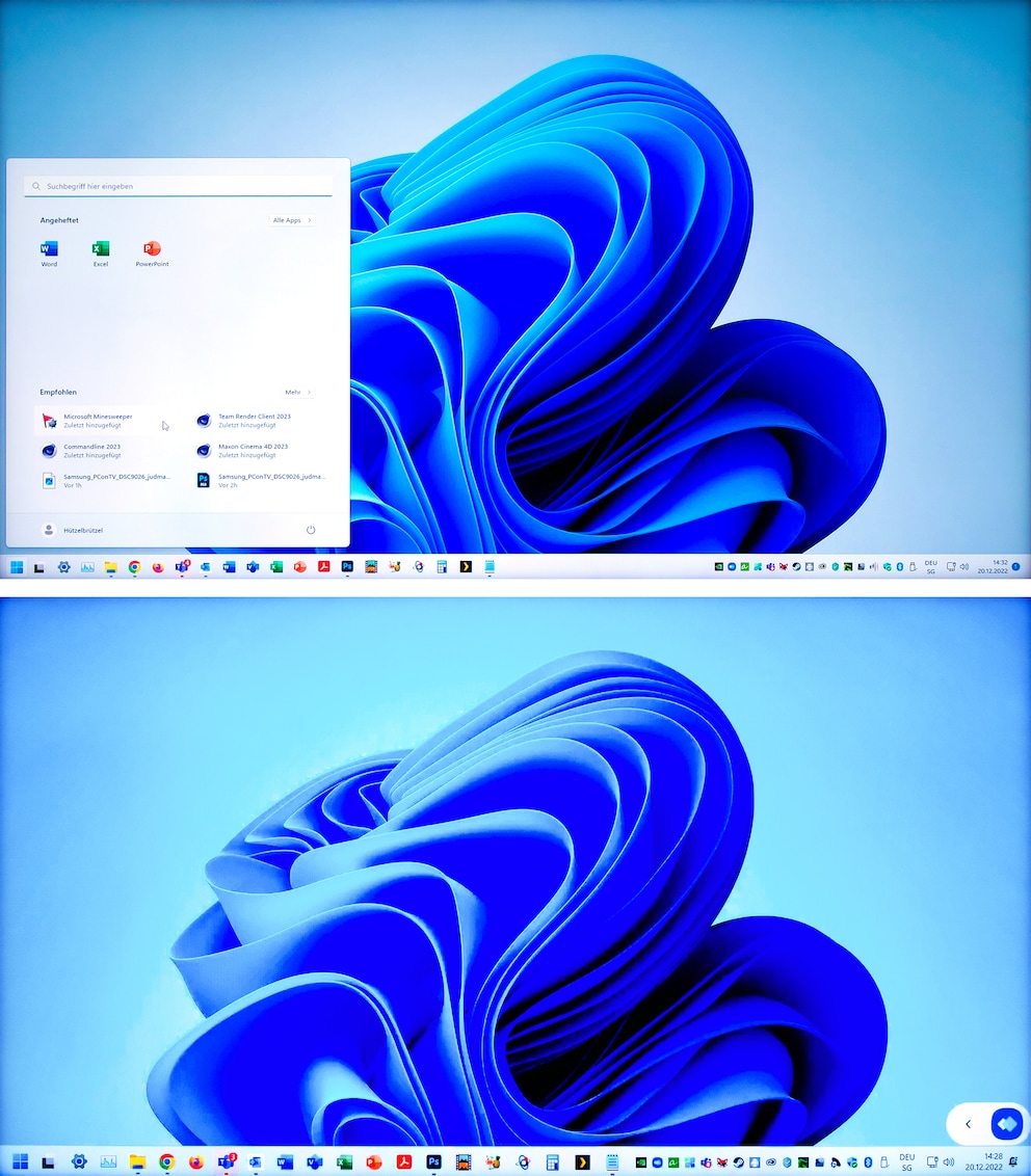Sopra la connessione con Windows «Remote Desktop», sotto con «Easy Connection to Screen». Entrambi con risoluzione a 1080p, ma non con la stessa scala (non regolabile).