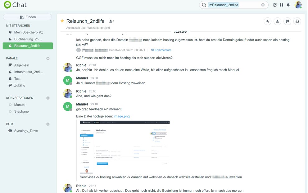 Gut gelöst: Synology Chat ist übersichtlich gestaltet.