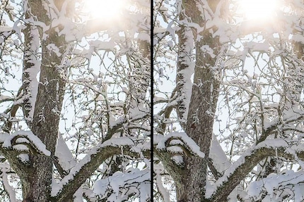 La modalità ad alta risoluzione (a destra) aumenta la risoluzione a 96 megapixel, catturando più dettagli di un'immagine normale (a sinistra).