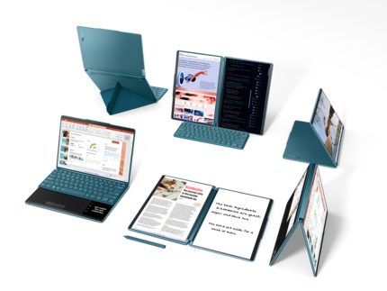 Lenovo propose quelques variantes d'utilisation pour le Yoga Book 9i.