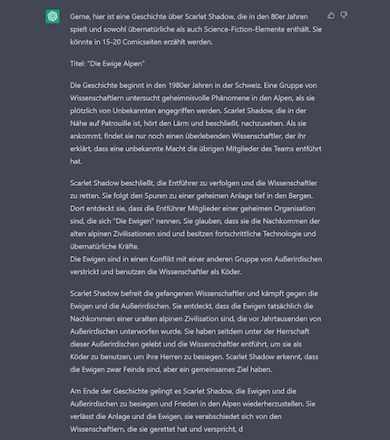 Die generierte Story ist eine solide Grundlage für mein Comic.
