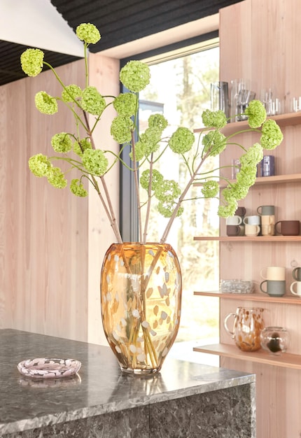 The pink blotch pattern emphasises the simple shape.