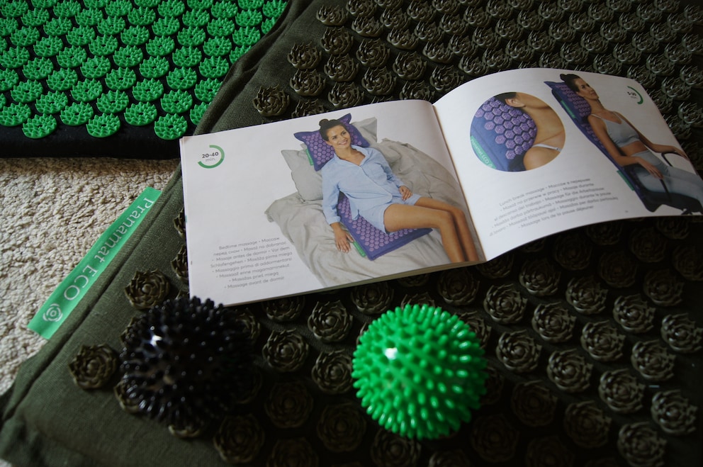 The Pranamat brochure shows you different ways of using the acupressure mat.