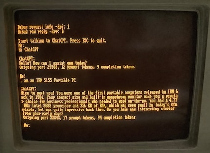 Il faut un certain temps pour que la réponse apparaisse, mais ChatGPT fonctionne avec MS-DOS.