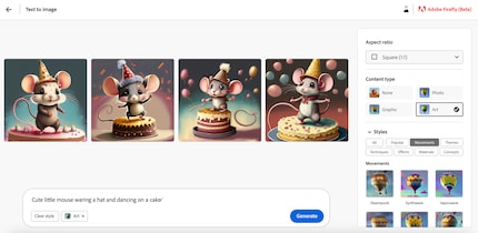 With just a few words and settings, I get a cute little dancing mouse.