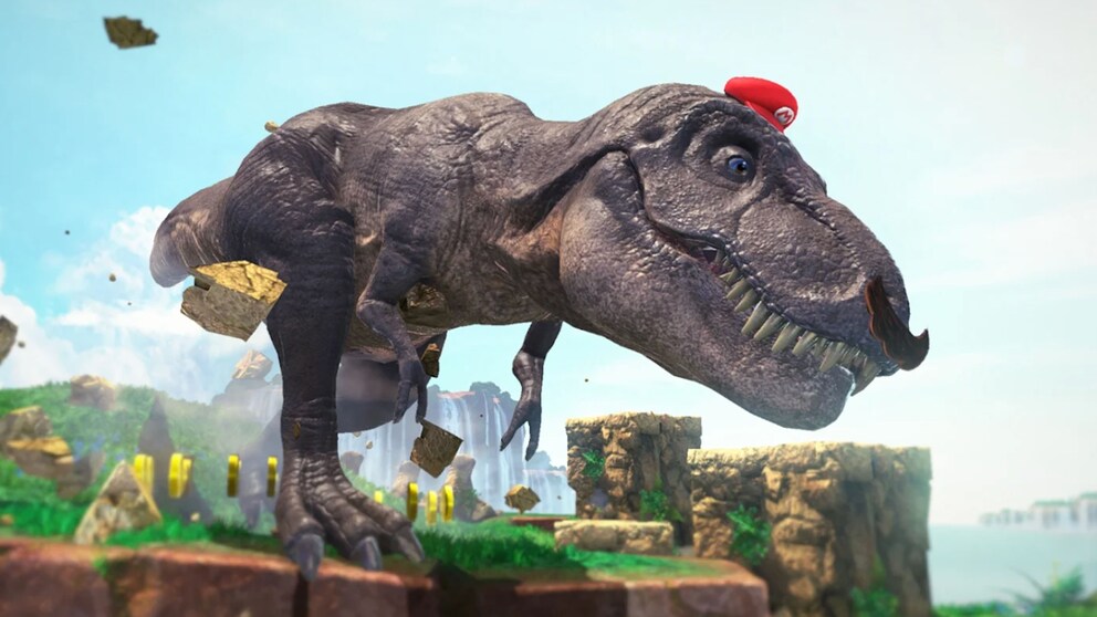 Mario si trasforma persino in un dinosauro con il suo cappello. Che carino.