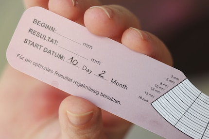 Auf der Schablone kannst du das Startdatum und die Ergebnisse festhalten.