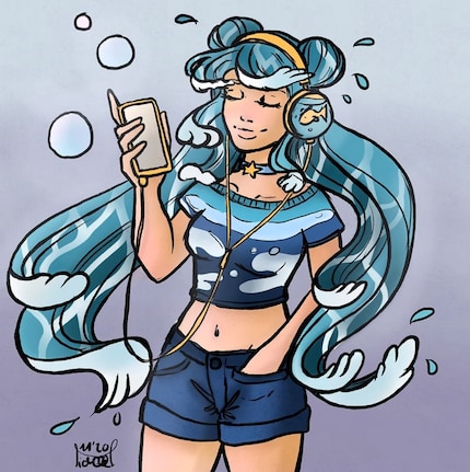 I want MiniGPT-4 to write a poem from my drawing of a girl listening to music.