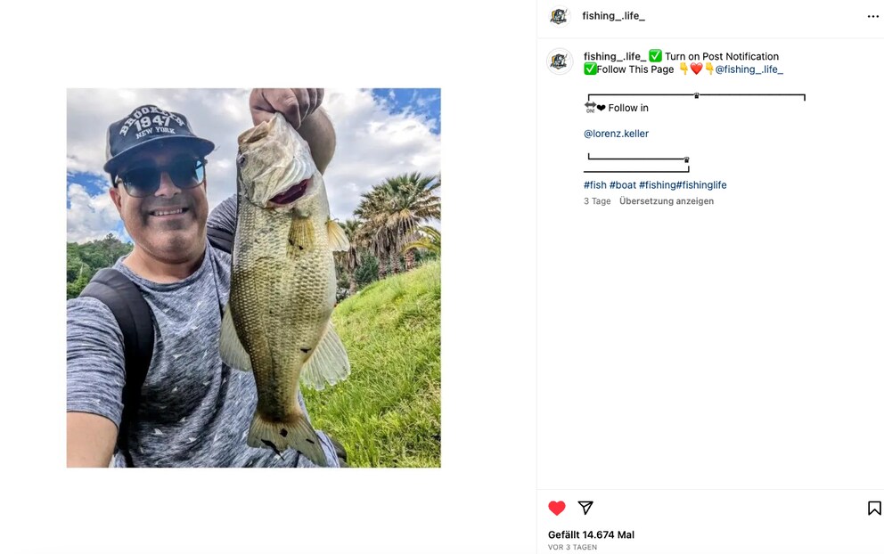La mia foto è stata pubblicata sull'account di pesca come promesso.