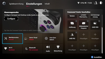 In the Armoury app, I can adjust various settings and launch games.