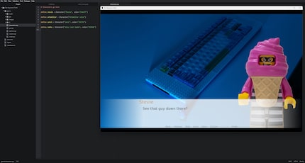 Vous voyez à gauche la définition de mes personnages en code et à droite comment cette définition apparaît ensuite dans le jeu.