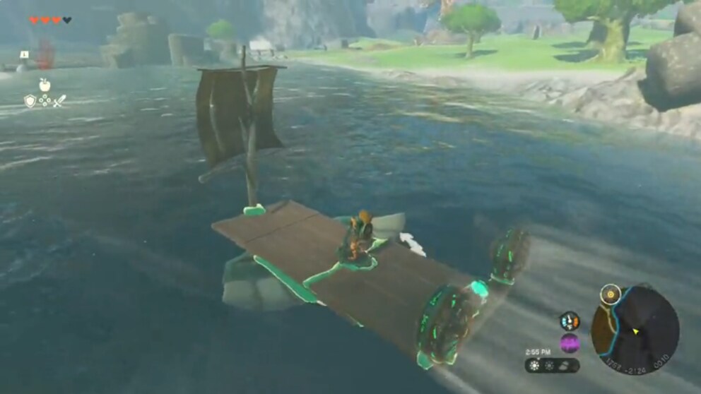 Link fährt mit seinem Boot nichtsahnend flussaufwärts...