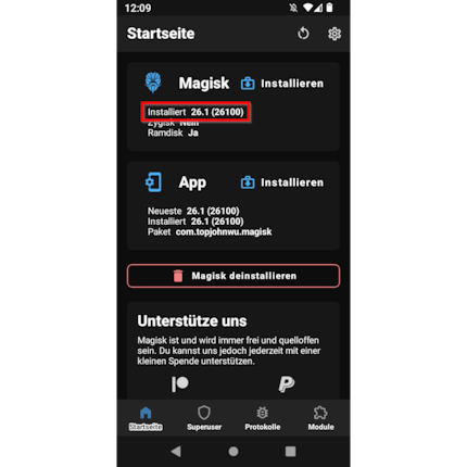 Magisk semble avoir été installé avec succès.