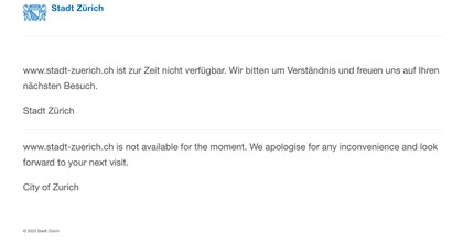 Entre-temps, le site Internet de la ville de Zurich n’était plus accessible.
