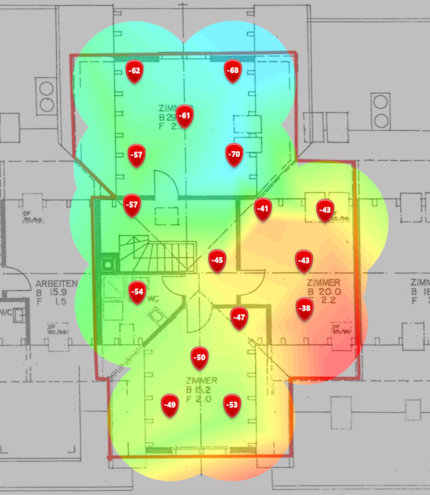 Livello del segnale a 2,4 GHz nel piano mansardato superiore.