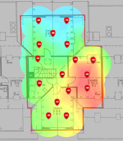 Livello del segnale a 5 GHz nel piano mansardato superiore.