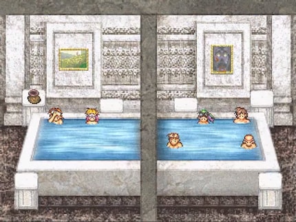 Nel castello, ti riprendi dai combattimenti con un bagno. Nel corso del tempo anche questo cambia, come il castello. All’inizio il bagno si fa ancora nelle botti.