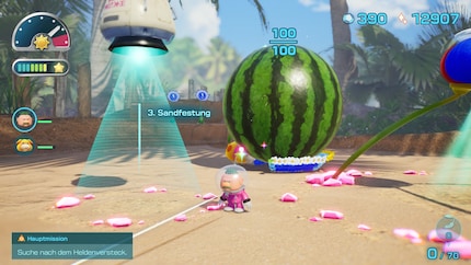 Mon armée de Pikmins transporte un trésor : en l’occurrence, une pastèque.