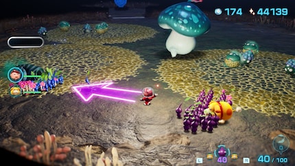 Das Aussendehorn in Aktion. Hier schicke ich alle lila Pikmin vorwärts.