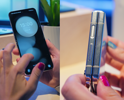 The Flip can be closed flush or opened and used as a normal smartphone.