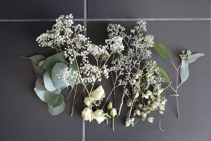 Les belles fleurs du petit pot : je les compresse avec les branches.