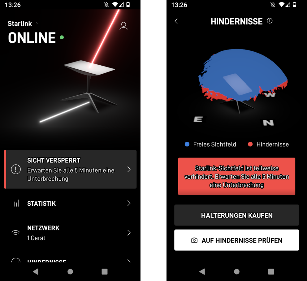 L’antenne parabolique de Starlink s’oriente automatiquement et son appli signale automatiquement toute gêne à son bon fonctionnement.