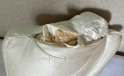No, this isn’t my great-uncle’s long-lost wig. It’s the kapok fibres in the insert of the Dagsmejan pillow.
