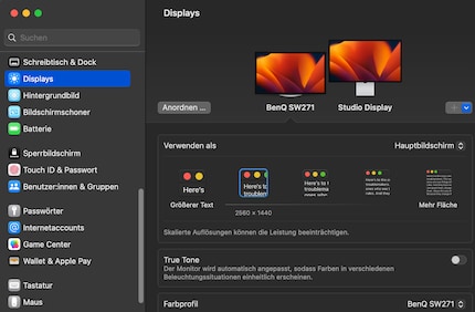 Se selezioni una scala non nativa, MacOS visualizza un avvertimento.