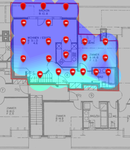 6-GHz-Signalpegel im unteren Dachgeschoss