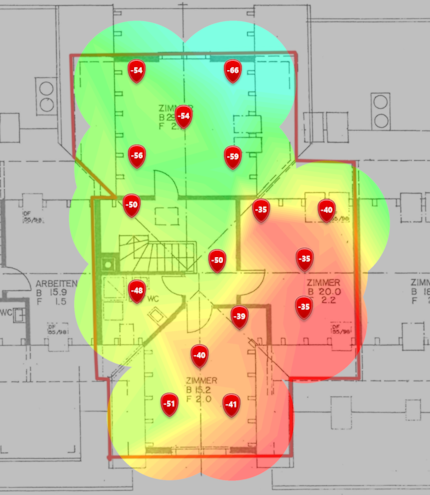2,4-GHz-Signalpegel im oberen Dachgeschoss