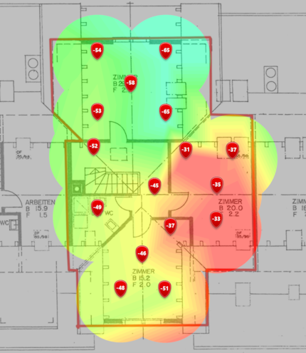 5-GHz-Signalpegel im oberen Dachgeschoss
