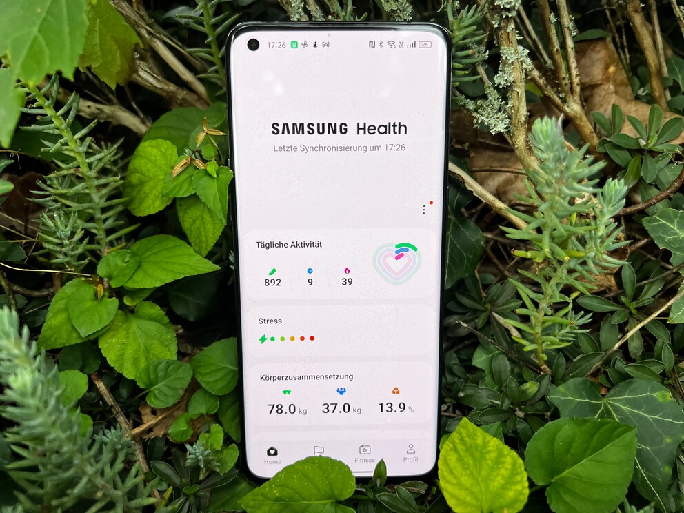 The health app displays both exercise and wellbeing statistics.