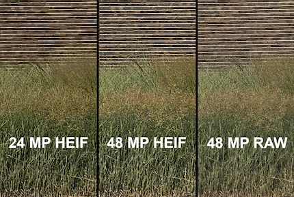You can now also save the full 48 megapixels in HEIF format. The result is better than with 24 megapixels, but not as good as in real RAW format. In return, HEIF files in full resolution need only one tenth of the storage space of RAW files.