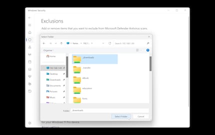  Select the desired folder. After that, it appears in the exclusions, where you can remove it at any time.
