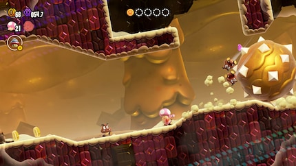 Toadette escaping a giant boulder, Indiana Jones style.