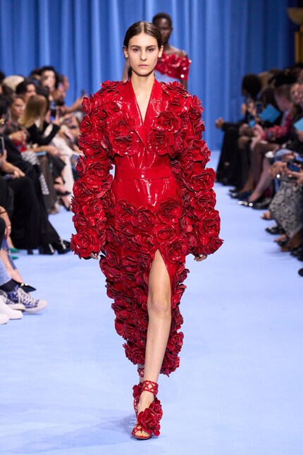 This sculptural rose coat from Balmain's spring 24 collection might as well be a work of art.