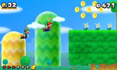Raccoon Mario flying towards the next platform.