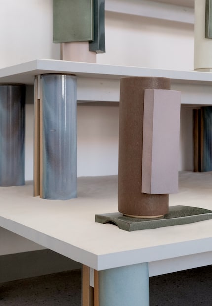The functional objects by Ronan and Erwan Bouroullec are each adorned with a tile.