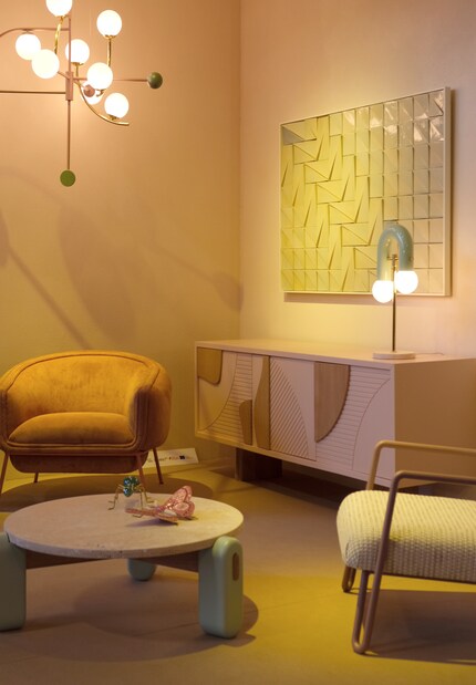 The framed tile mosaic «Tejo» brings more volume and variety to the wall.