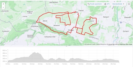 Die längste meiner drei Testfahrten: knapp 30 Kilometer und gut 400 Höhenmeter.