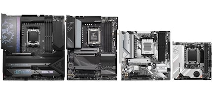 Fattori di forma a confronto: E-ATX, ATX, microATX e mini-ITX (da sinistra a destra).