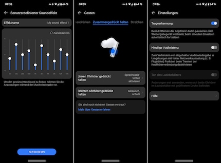 Equalizzatore, regolazione dei controlli e opzioni per il rilevamento dell'orecchio e la latenza dell'audio.