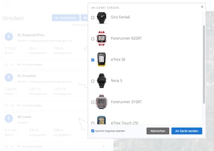 I can send the planned routes from my computer to the GPS device via USB-C cable.